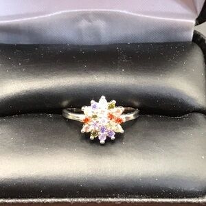 Elegant 925 Sterling Silver Multi-Color Gemstone  Ring